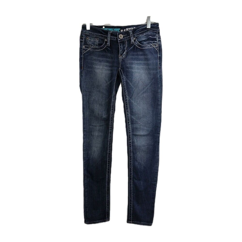 Hydraulic Traveling Jean Women's Size 3/4 Blue Embroidered Pockets Skinny Fit